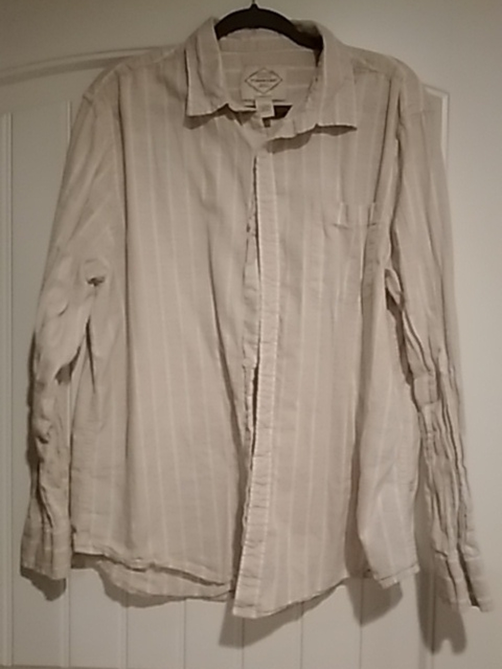 St. John's Bay Cream and White Striped Casual Button-Down Shirt